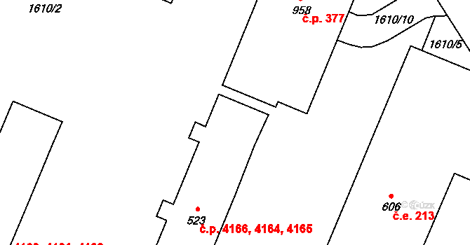 Příluky 4164,4165,4166, Zlín na parcele st. 523 v KÚ Příluky u Zlína, Katastrální mapa