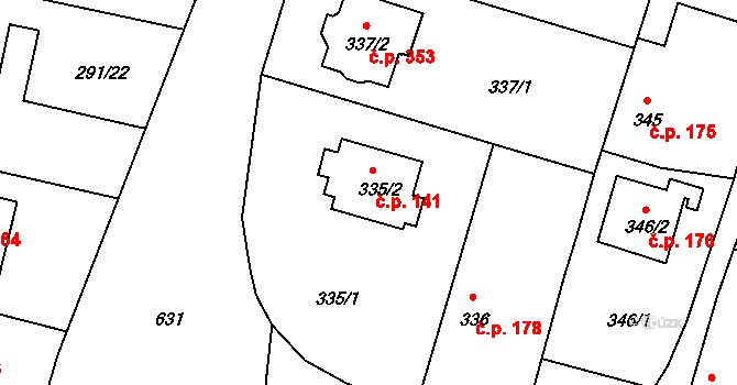 Oldřišov 141 na parcele st. 335/2 v KÚ Oldřišov, Katastrální mapa