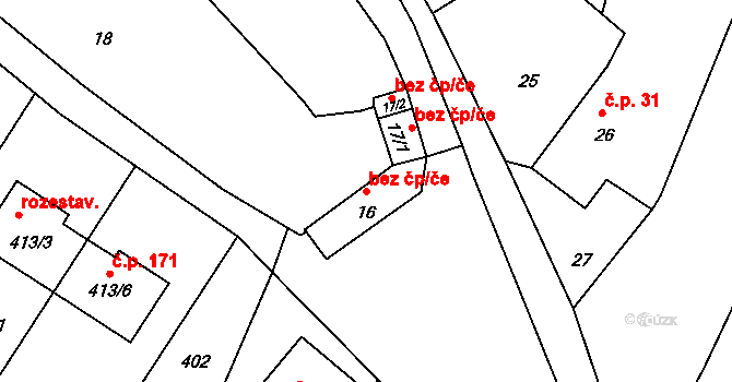 Lomnička 46065059 na parcele st. 16 v KÚ Lomnička u Tišnova, Katastrální mapa