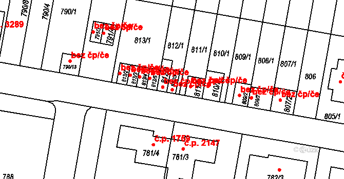Praha 49867059 na parcele st. 812/3 v KÚ Záběhlice, Katastrální mapa