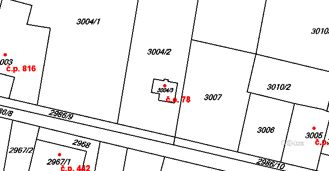 Dolní Lutyně 78 na parcele st. 3004/3 v KÚ Dolní Lutyně, Katastrální mapa