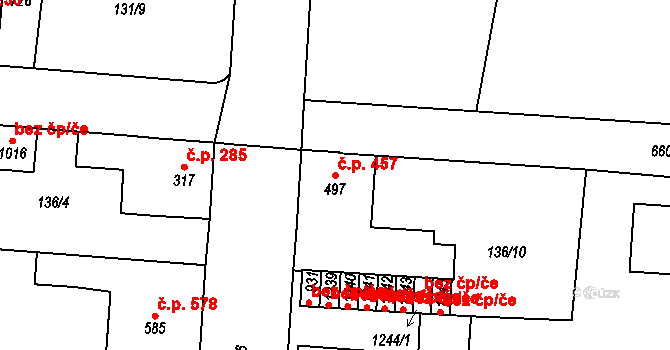 Slatiňany 457 na parcele st. 497 v KÚ Slatiňany, Katastrální mapa
