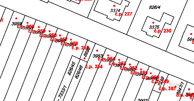 Václavské Předměstí 254, Písek na parcele st. 3953 v KÚ Písek, Katastrální mapa