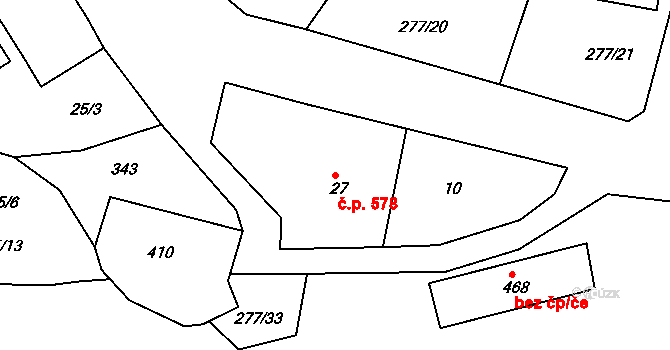 Rudná 578 na parcele st. 27 v KÚ Hořelice, Katastrální mapa