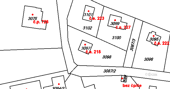Řevnice 215 na parcele st. 3097 v KÚ Řevnice, Katastrální mapa