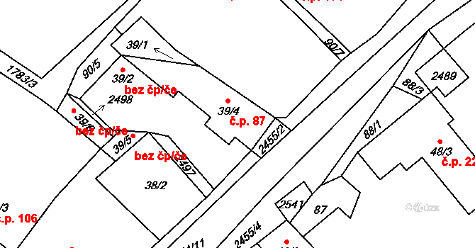 Malý Bor 87 na parcele st. 39/1 v KÚ Malý Bor, Katastrální mapa