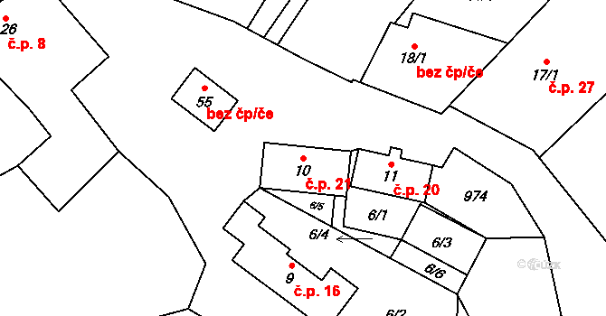 Třebýcina 21, Měčín na parcele st. 10 v KÚ Třebýcina, Katastrální mapa