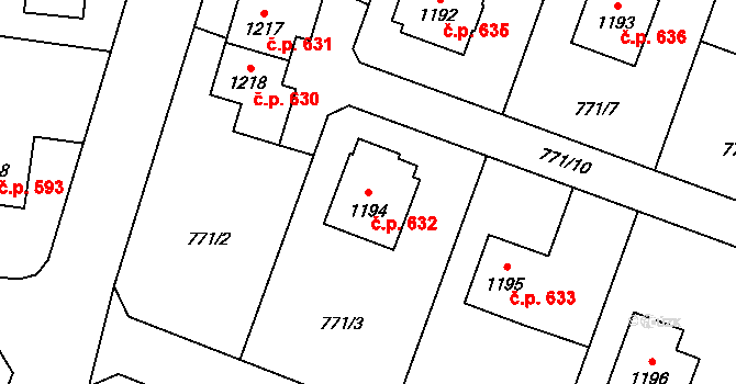 Nové Město nad Metují 632 na parcele st. 1194 v KÚ Nové Město nad Metují, Katastrální mapa