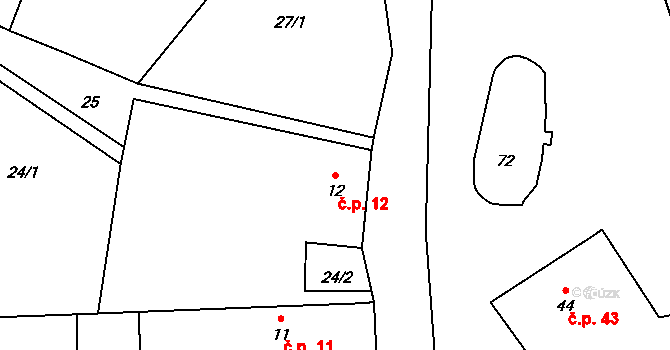 Hořenice 12 na parcele st. 12 v KÚ Hořenice, Katastrální mapa