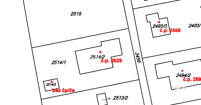 Šternberk 2629 na parcele st. 2514/2 v KÚ Šternberk, Katastrální mapa