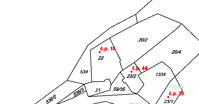 Zábrdí 19 na parcele st. 22 v KÚ Zábrdí u Lažišť, Katastrální mapa