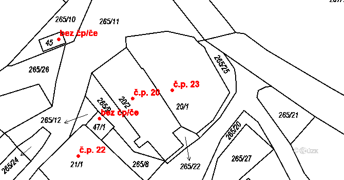 Dolní Nakvasovice 23, Bušanovice na parcele st. 20/1 v KÚ Dolní Nakvasovice, Katastrální mapa