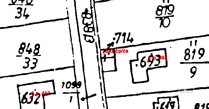 Osek 80959059 na parcele st. 714 v KÚ Osek u Rokycan, Katastrální mapa