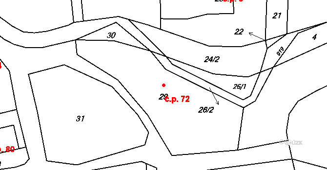 Hukovice 72, Bartošovice na parcele st. 29 v KÚ Hukovice, Katastrální mapa