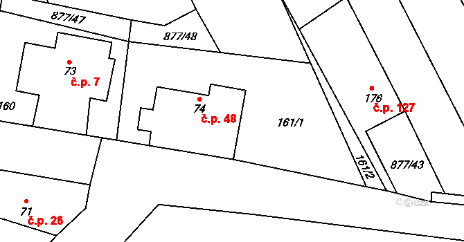 Straník 48, Nový Jičín na parcele st. 74 v KÚ Straník, Katastrální mapa