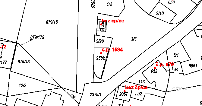 Rosice 1594 na parcele st. 2582 v KÚ Rosice u Brna, Katastrální mapa