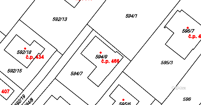 Chotíkov 466 na parcele st. 594/9 v KÚ Chotíkov, Katastrální mapa