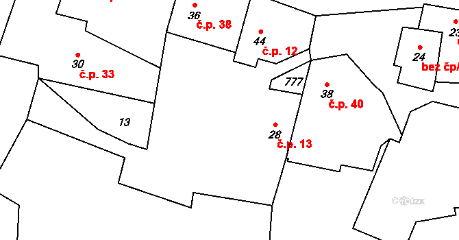 Krušlov 13, Čestice na parcele st. 28 v KÚ Krušlov, Katastrální mapa