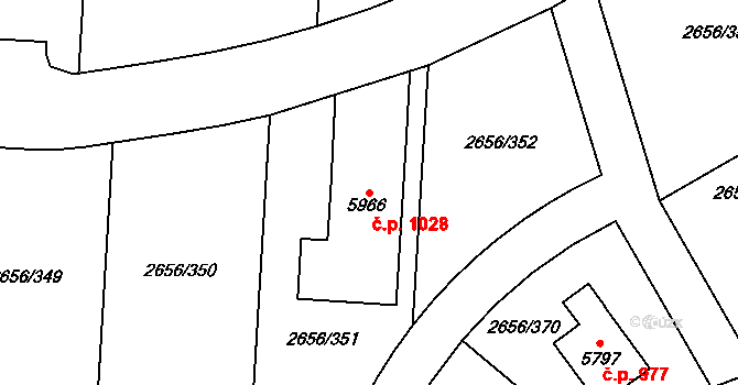 Střední Předměstí 1028, Trutnov na parcele st. 5966 v KÚ Trutnov, Katastrální mapa