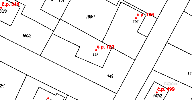 Senec 120, Zruč-Senec na parcele st. 148 v KÚ Senec u Plzně, Katastrální mapa