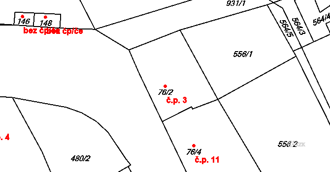 Trnovany 3, Žatec na parcele st. 76/2 v KÚ Trnovany u Žatce, Katastrální mapa