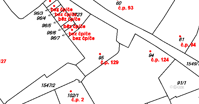Nepomuk 129 na parcele st. 95 v KÚ Nepomuk, Katastrální mapa