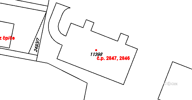 Zelené Předměstí 2846,2847, Pardubice na parcele st. 11398 v KÚ Pardubice, Katastrální mapa