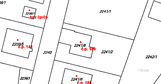 Popovice 159, Rataje na parcele st. 2241/9 v KÚ Popovice u Kroměříže, Katastrální mapa