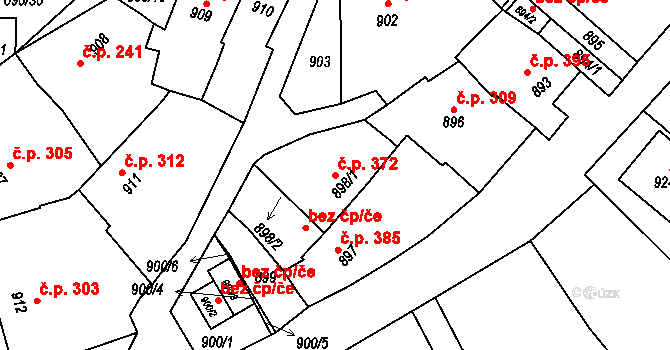 Klobouky u Brna 372 na parcele st. 898/1 v KÚ Klobouky u Brna, Katastrální mapa
