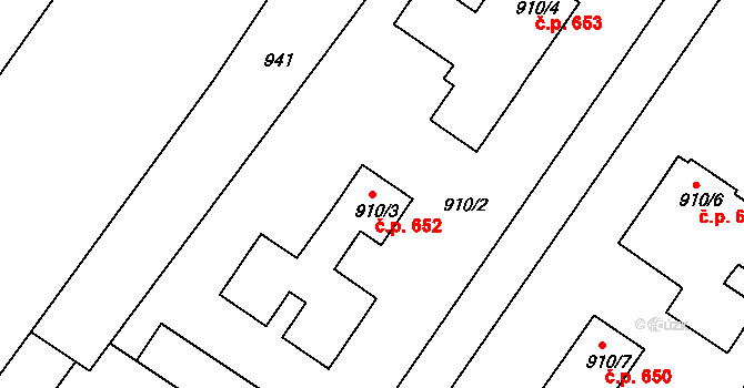 Lednice 652 na parcele st. 910/3 v KÚ Lednice na Moravě, Katastrální mapa