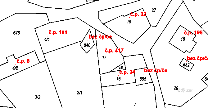 Třebotov 417 na parcele st. 17 v KÚ Třebotov, Katastrální mapa