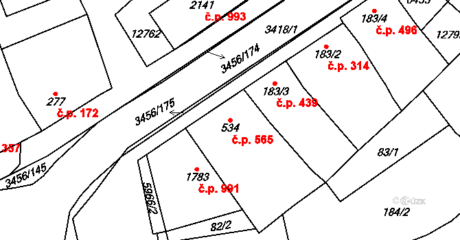 Hrušovany nad Jevišovkou 565 na parcele st. 534 v KÚ Hrušovany nad Jevišovkou, Katastrální mapa