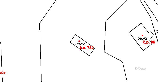 Mariánská Hora 732, Albrechtice v Jizerských horách na parcele st. 387/2 v KÚ Albrechtice v Jizerských horách, Katastrální mapa