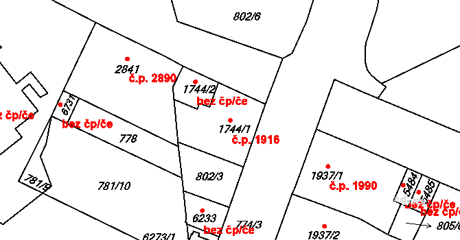 Jablonec nad Nisou 1916 na parcele st. 1744/1 v KÚ Jablonec nad Nisou, Katastrální mapa