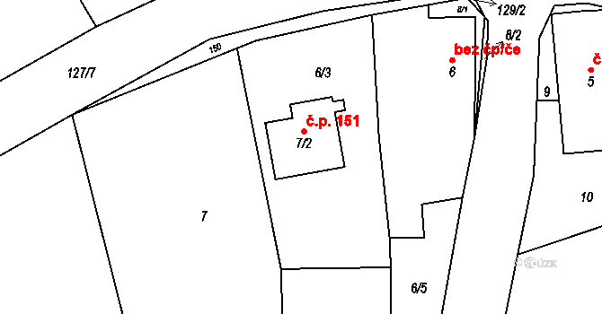 Jamné 151 na parcele st. 7/2 v KÚ Rytířsko, Katastrální mapa