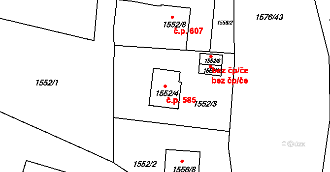 Staré Město 585, Třinec na parcele st. 1552/4 v KÚ Třinec, Katastrální mapa