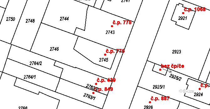 Čelákovice 776 na parcele st. 2745 v KÚ Čelákovice, Katastrální mapa