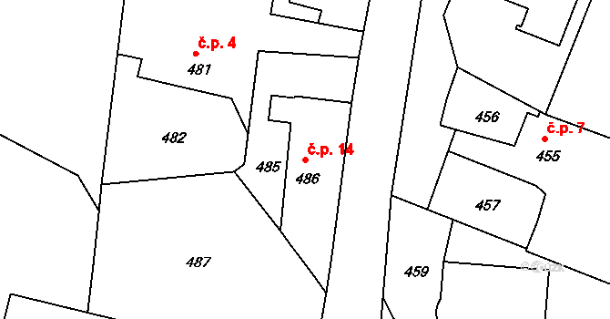 Kňovičky 14, Kňovice na parcele st. 486 v KÚ Kňovice, Katastrální mapa