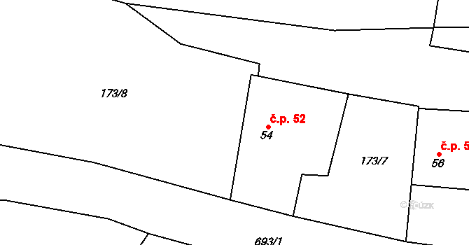 Jiřín 52, Vyskytná nad Jihlavou na parcele st. 54 v KÚ Jiřín, Katastrální mapa