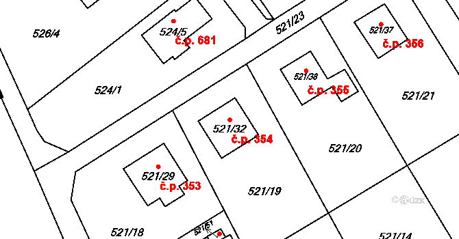Krmelín 354 na parcele st. 521/32 v KÚ Krmelín, Katastrální mapa