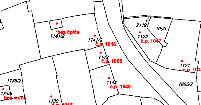 Brandýs nad Labem 1055, Brandýs nad Labem-Stará Boleslav na parcele st. 1142 v KÚ Brandýs nad Labem, Katastrální mapa