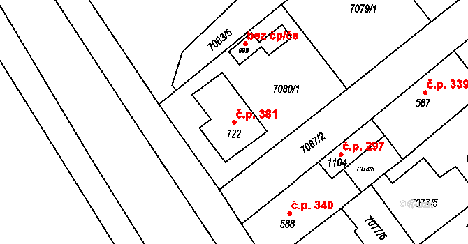 Slavonice 381 na parcele st. 722 v KÚ Slavonice, Katastrální mapa