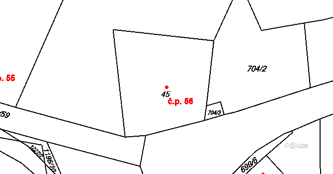 Křenov 56, Bernartice na parcele st. 45 v KÚ Křenov u Žacléře, Katastrální mapa