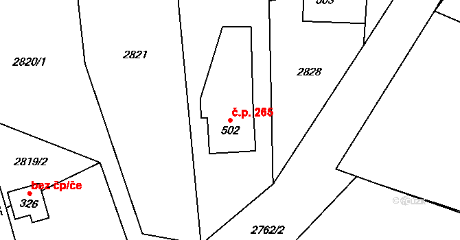 Písek 265 na parcele st. 502 v KÚ Písek u Jablunkova, Katastrální mapa