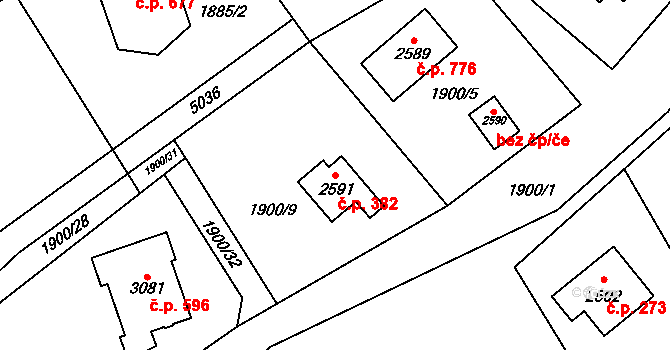 Ostravice 382 na parcele st. 2591 v KÚ Ostravice 1, Katastrální mapa