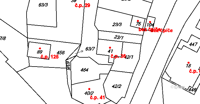Horní Stakory 36, Kosmonosy na parcele st. 41 v KÚ Horní Stakory, Katastrální mapa