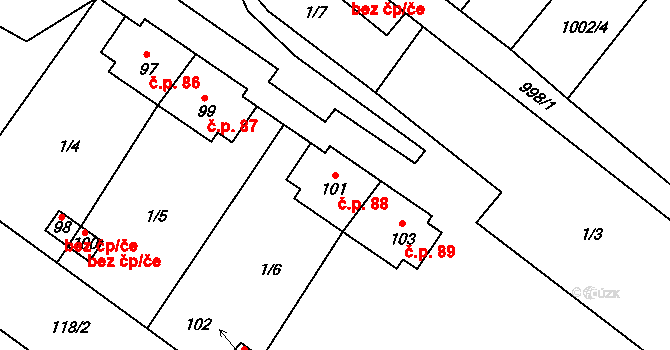 Cebiv 88 na parcele st. 101 v KÚ Cebiv, Katastrální mapa