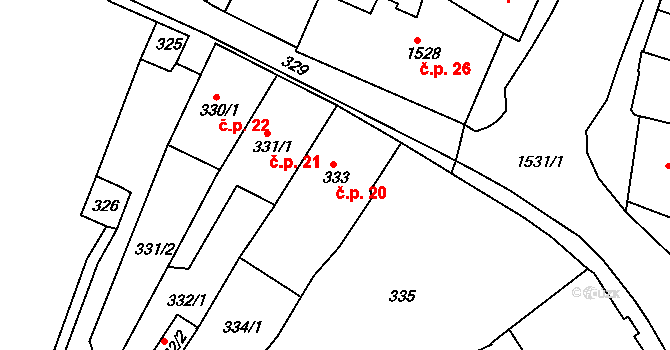 Tachov 20 na parcele st. 333 v KÚ Tachov, Katastrální mapa