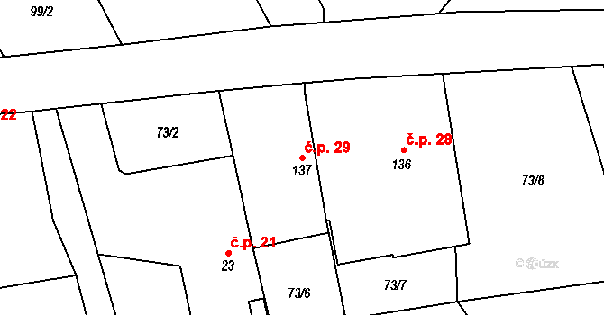 Číbuz 29, Skalice na parcele st. 137 v KÚ Číbuz, Katastrální mapa