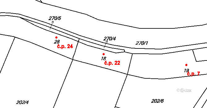Krňovice 22, Třebechovice pod Orebem na parcele st. 18 v KÚ Krňovice, Katastrální mapa